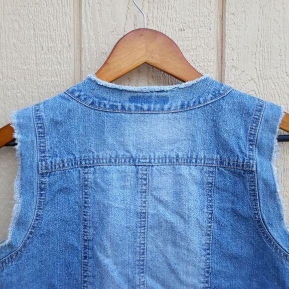 Vintage 80's Route 66 Distressed Raw Hem Light‎ Wash Cropped Jean Vest Sz S - Picture 6 of 7